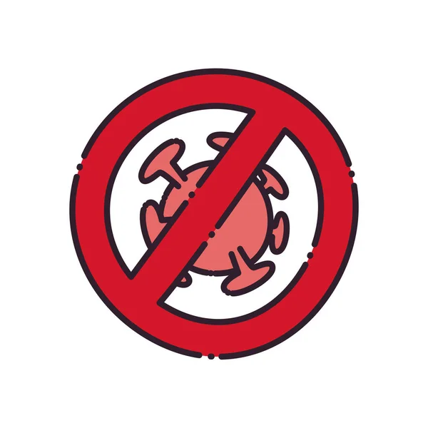 Covid 19 virus y símbolo prohibido diseño de vectores icono de estilo plano — Archivo Imágenes Vectoriales