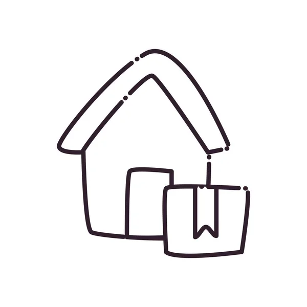 Box in front of house line icon vector design — стоковый вектор