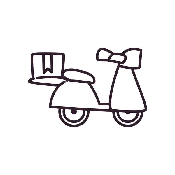 Caja sobre motocicleta línea estilo icono diseño de vectores — Vector de stock