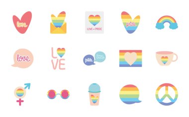 Güneş gözlüğü ve gurur simgesi seti, düz stil