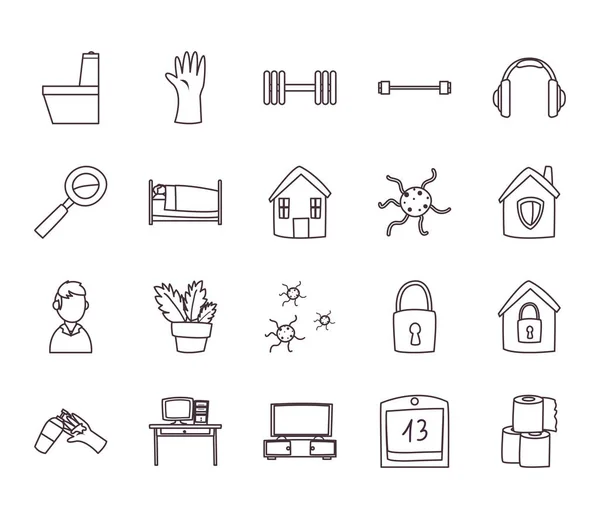 Covid 19 quarentine line style icon set vectoriel design — Image vectorielle