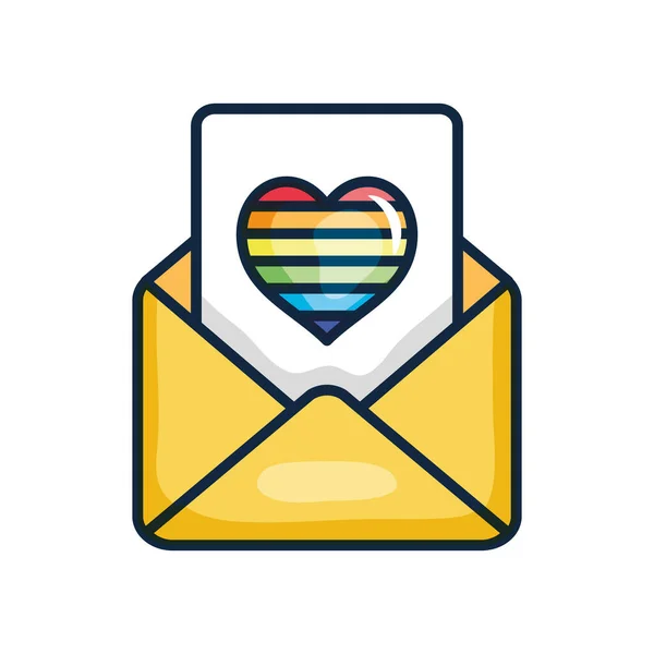 Kuvert och brev med stolthet hjärta ikon, linje färg stil — Stock vektor