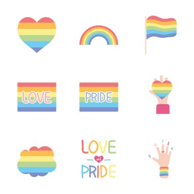 lgbt bayrakları ve gurur simgesi seti, düz stil