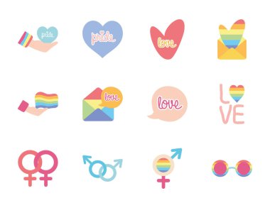 cinsiyet sembolleri ve gurur simgesi seti, düz biçim