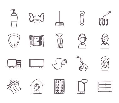 Covid 19 çeyrek asgari çizgi biçim vektör dizaynı