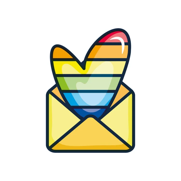 Envelope com coração com cores de orgulho, estilo de cor de linha — Vetor de Stock