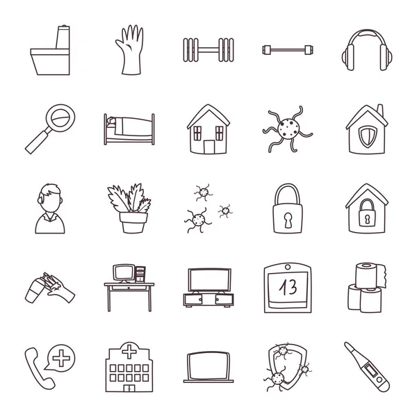 Covid 19 quarentine line style icon set vector design — Stockový vektor