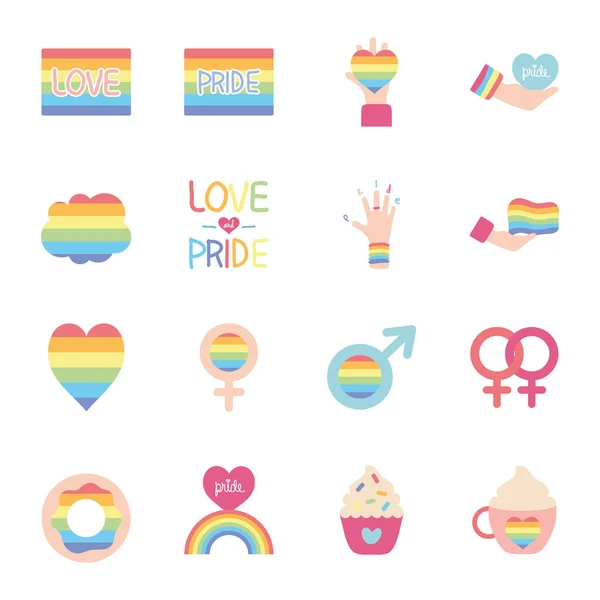 Cloud and pride icon set, flat style — Stock Vector
