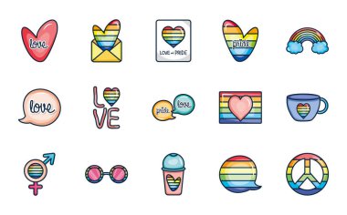 güneş gözlüğü ve gurur simgesi seti, çizgi renk biçimi