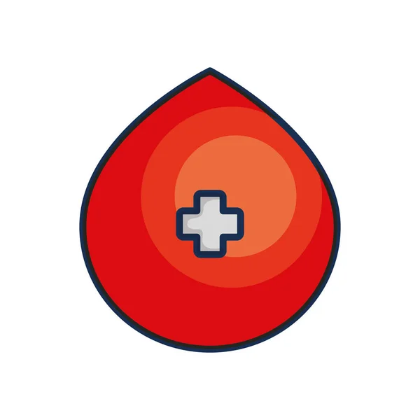 Bloeddruppel met medisch kruis pictogram, lijn kleur stijl — Stockvector