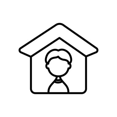 Evde konsept kal, Avatar Adam simgesi ile ev, çizgi tarzı