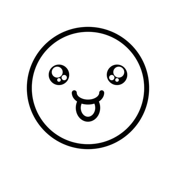 Lindo emoji feliz con lengua, estilo de línea — Vector de stock