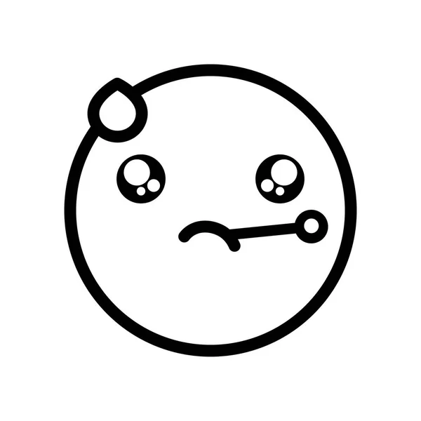 Emoji enfermo con el icono del termómetro, estilo de línea — Vector de stock