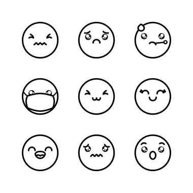 üzgün emoji ve emoji yüz simgeleri seti, satır biçimi