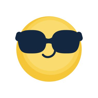 Güneş gözlüğü simgesi olan havalı emoji, düz stil