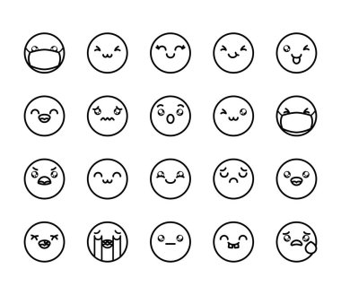 üzgün emoji ve emoji simgesi seti, satır biçimi