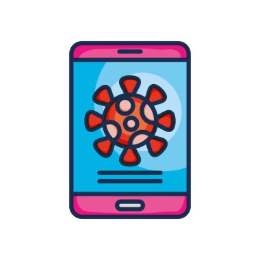 Ekranda koronavirüs simgesi olan akıllı telefon, satır renk biçimi