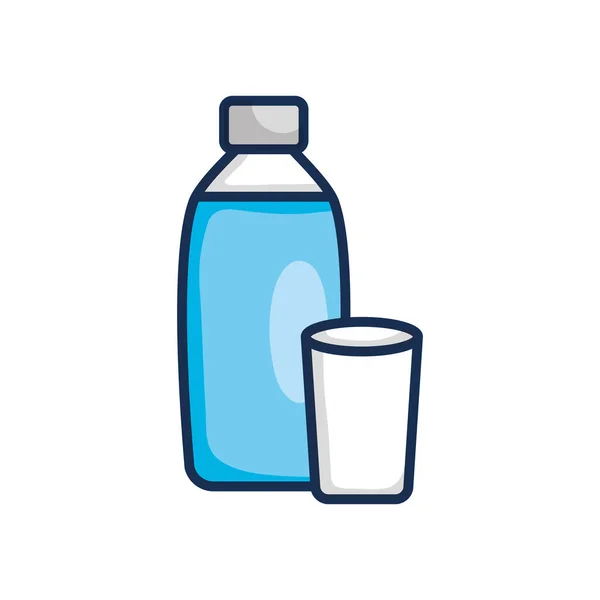 Botol air dan ikon kaca, gaya warna baris - Stok Vektor
