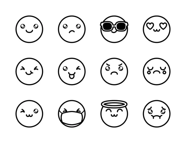 Engel-Emojis und Emojis-Symbolset, Linienstil — Stockvektor