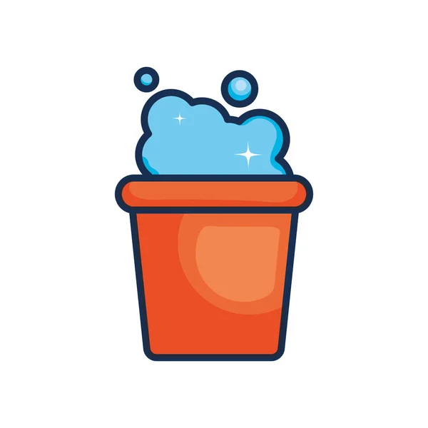 Cubo con icono de agua jabonosa, estilo de color de línea — Vector de stock