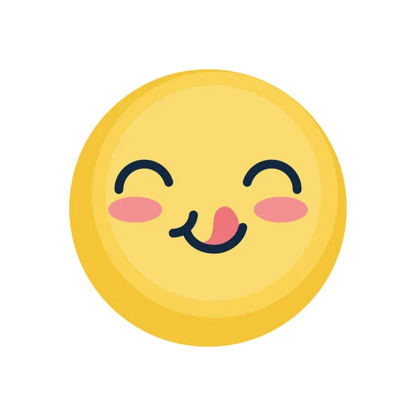 Dil ve düz stil ile mutlu emoji yüzü — Stok Vektör