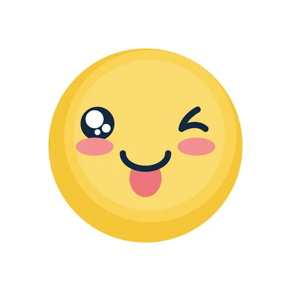 Glückliches emoji mit augenzwinkerndem gesicht, flach — Stockvektor