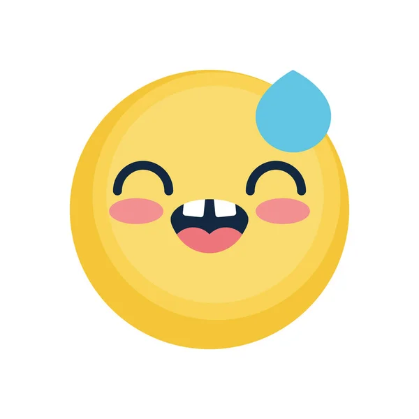 Happy emoji face with tear icon, flat style — Stock Vector