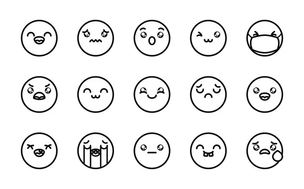 Emoji enojado y emoji caras icono conjunto, estilo de línea — Vector de stock