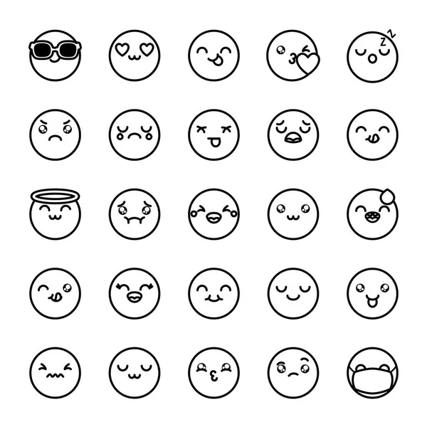 Coole Emojis und Emojis Gesichter Icon Set, Linienstil — Stockvektor