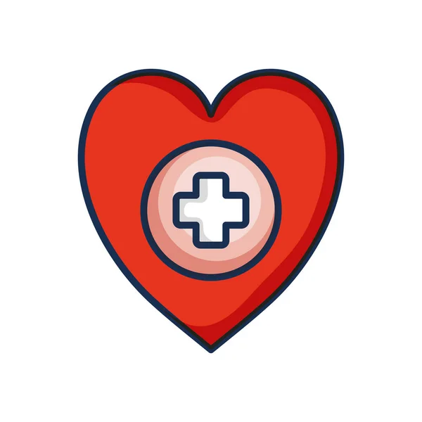 Srdce s ikonou lékařského kříže, styl čáry — Stockový vektor