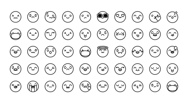 Emojis Icon Set, Linienstil — Stockvektor