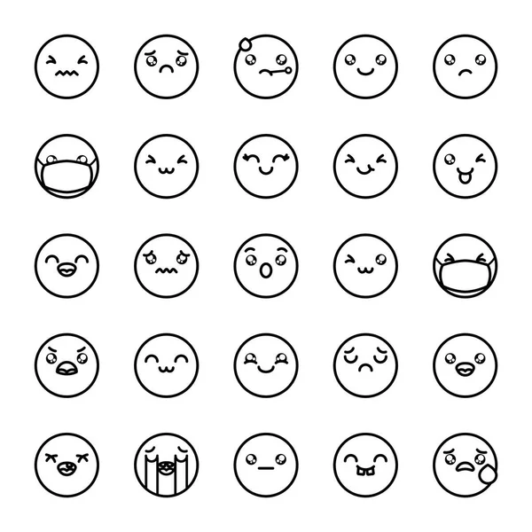 Gråtande emoji och emojis ikon set, linje stil — Stock vektor