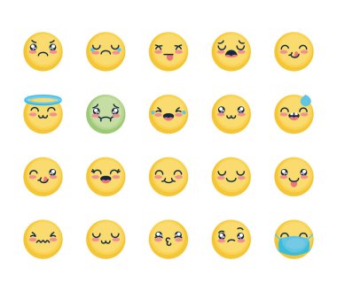 melek emojisi ve emoji yüz simgesi seti, düz stil