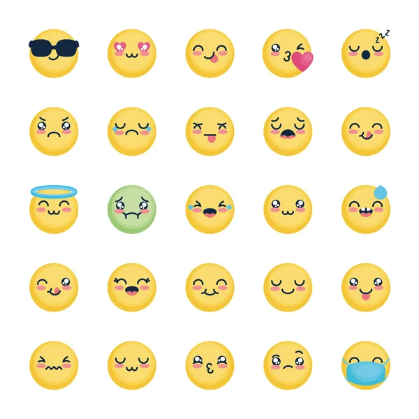 Emoji cool e faccine emoji set di icone, stile piatto — Vettoriale Stock