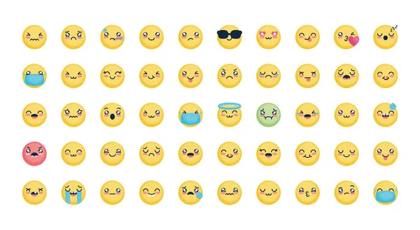 Emojis Icon Set, flacher Stil — Stockvektor