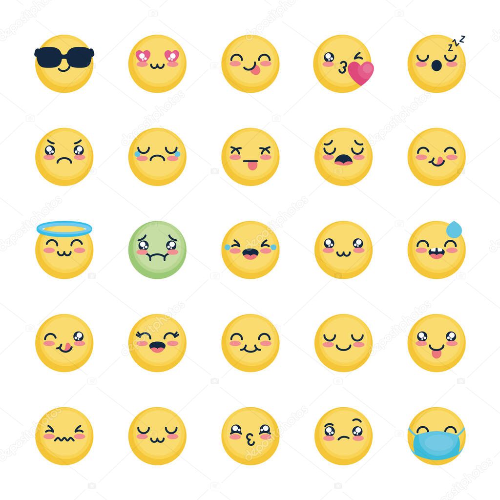 cool emoji and emoji faces icon set, flat style