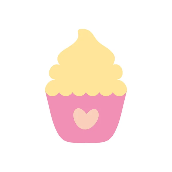 Bleiben Sie zu Hause Konzept, Cupcake mit Herz-Symbol, flachen Stil — Stockvektor