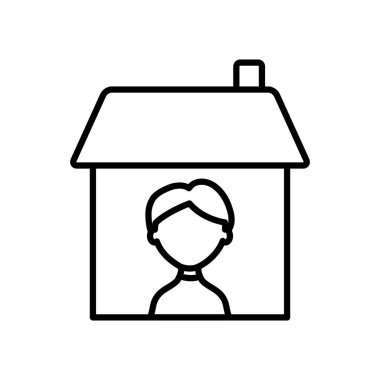 Ev konseptinde kal, evin içindeki adam, çizgi tarzı.