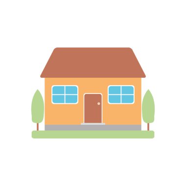 Ev konseptinde kal, ağaç simgesi olan ev, düz stil