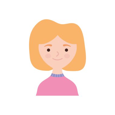 Çizgi film kadını gülümseyen ikon, düz stil