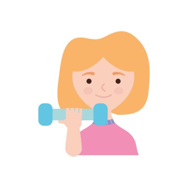 Dambıl kaldıran çizgi filmdeki kadın, düz stil.