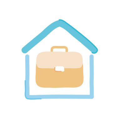 Ev sembolünde çalışmak, iş portföyü simgesi olan ev, düz stil.