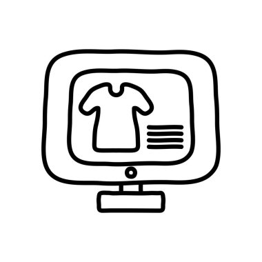 Alışveriş çevrimiçi konsepti, giysi siteli bilgisayar ekranda web sayfası, satır biçimi