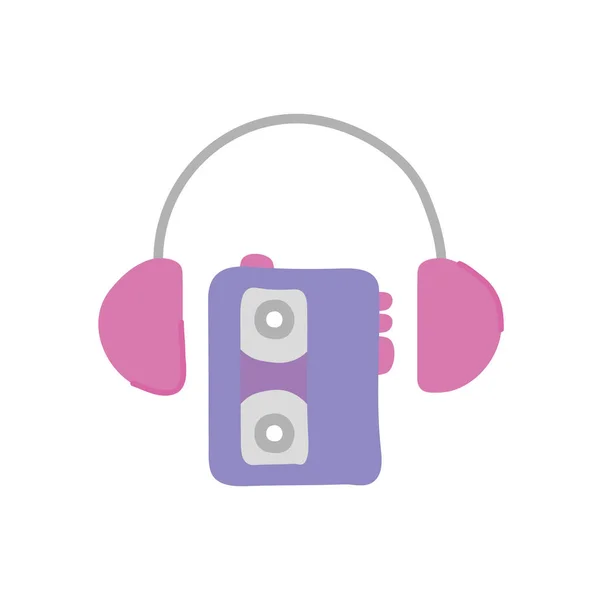 Cassette player and headphones icon, flat style — Stock Vector