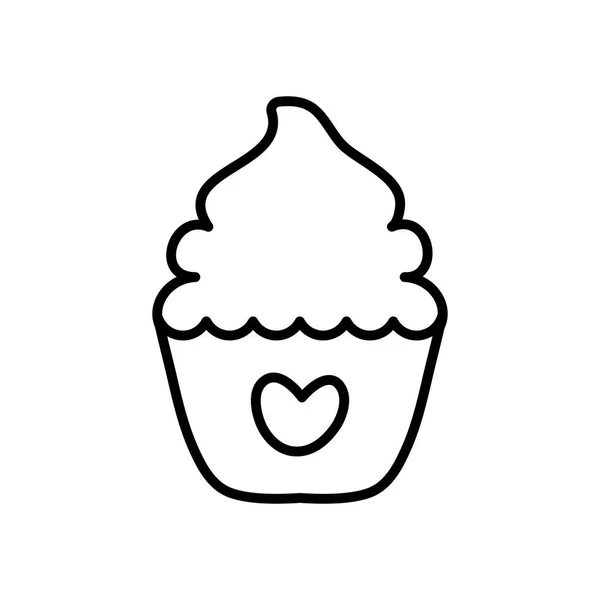 Cupcake s ikonou srdce, liniový styl — Stockový vektor