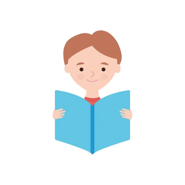 Καρτούν άνθρωπος ανάγνωση ένα εικονίδιο του βιβλίου, επίπεδη στυλ — Διανυσματικό Αρχείο