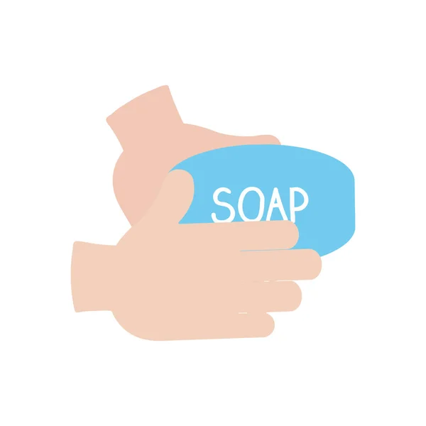 Stop the spread concept, handwashing with soap bar icon, flat style — Stock Vector