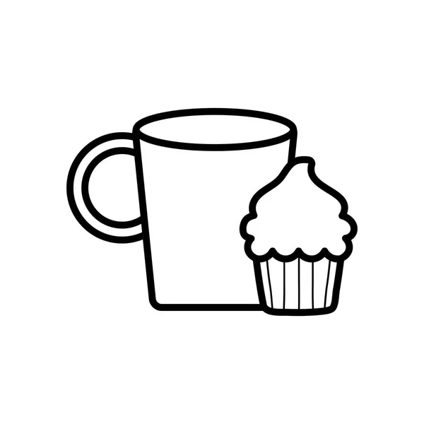 Coffee mug and cupcake icon, line style — Stock Vector