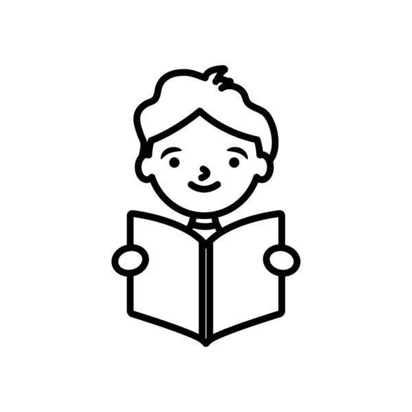 Desenho animado homem ler um ícone de livro, estilo de linha —  Vetores de Stock