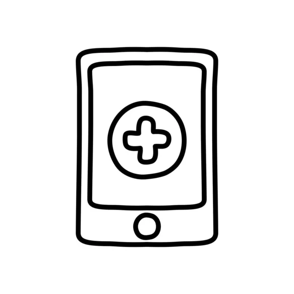 Okostelefon orvosi kereszt ikon a képernyőn, vonal stílus — Stock Vector